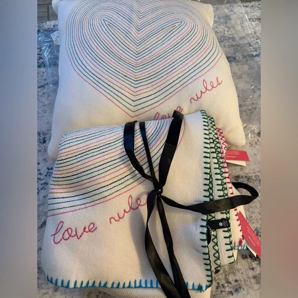 Aqua x Kerri Rosenthal Love Rules Embroidered Throw Blanket and Pillow - Picture 6 of 12